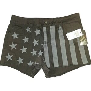 Lovesick Black Grey Americana Flag Denim Shorts Stars Stripes Frayed Hem Size 5